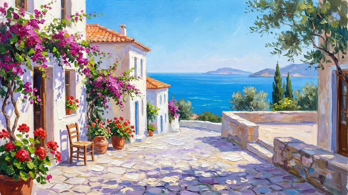 Mediterranean Village Street shown on your frame
