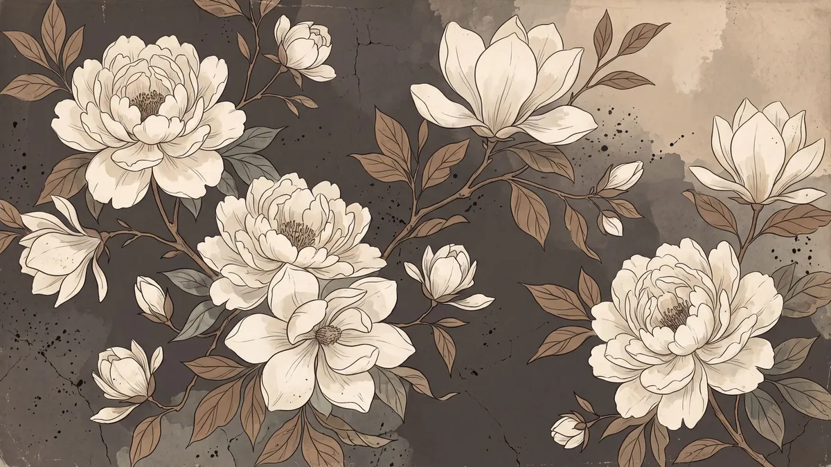Antique Moody Peony Bloom shown on your frame
