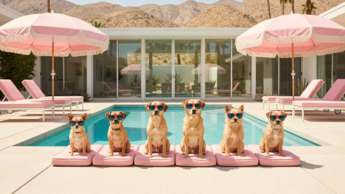 Retro Pink Poolside Dogs shown on your frame