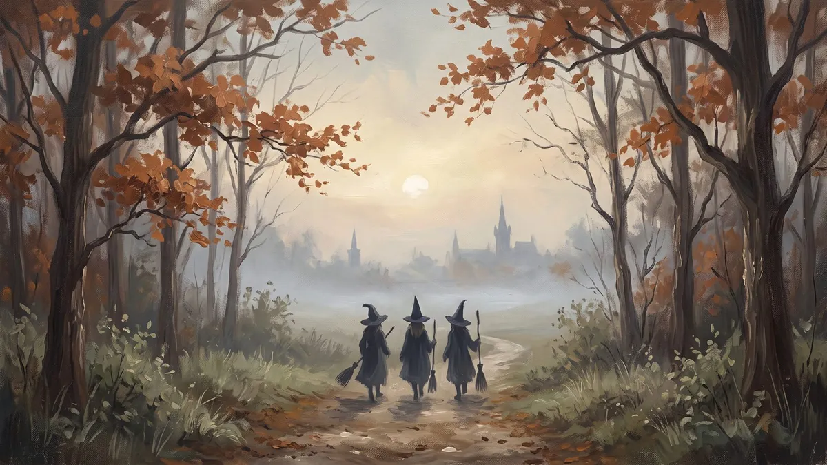 Witches Autumn Woodland Path shown on your frame