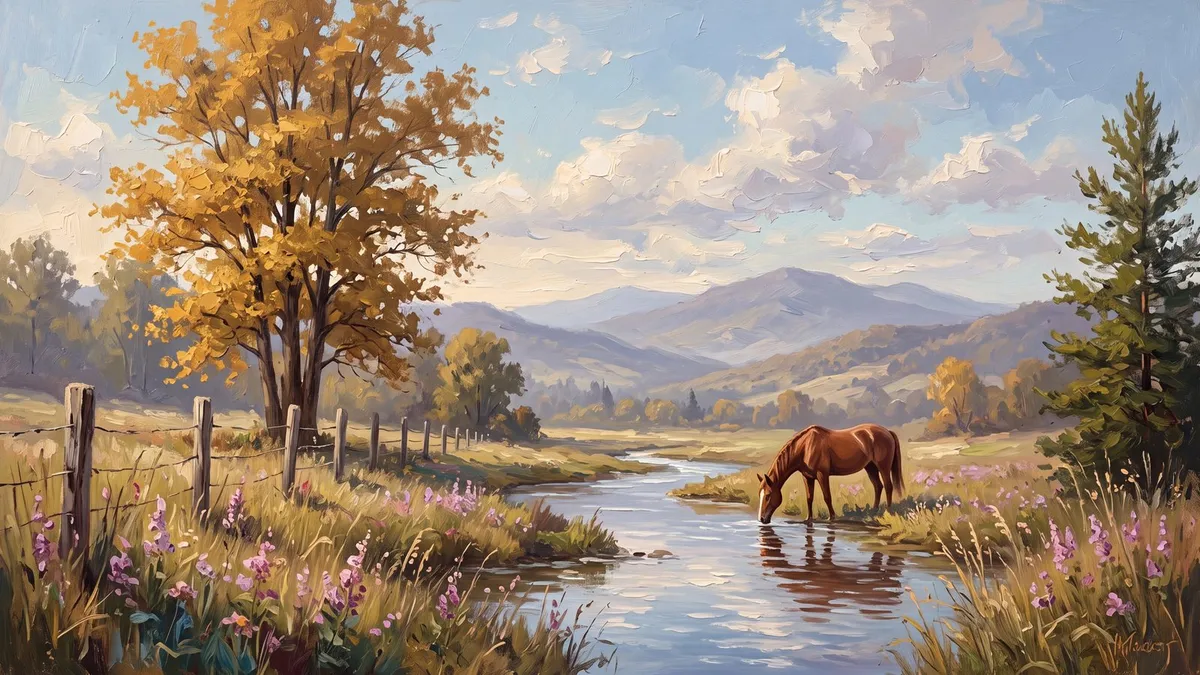 Autumn Horse Valley Stream shown on your frame