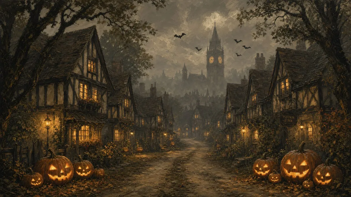 Haunted Village Halloween shown on your frame