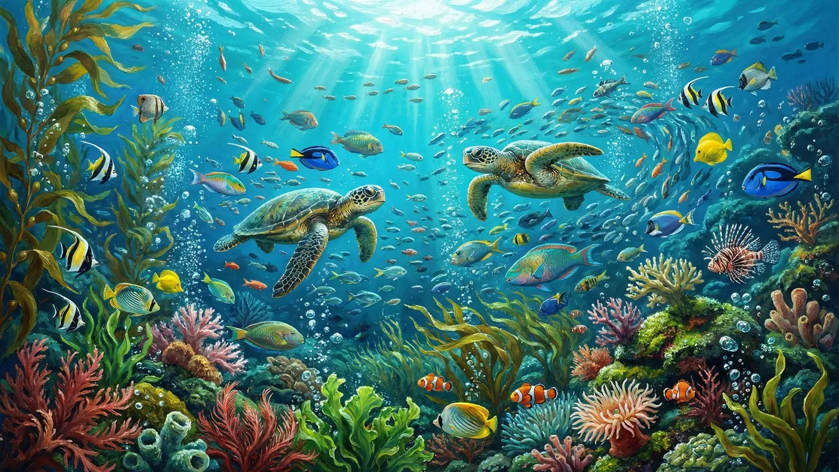 Sea Turtle Coral Reef shown on your frame