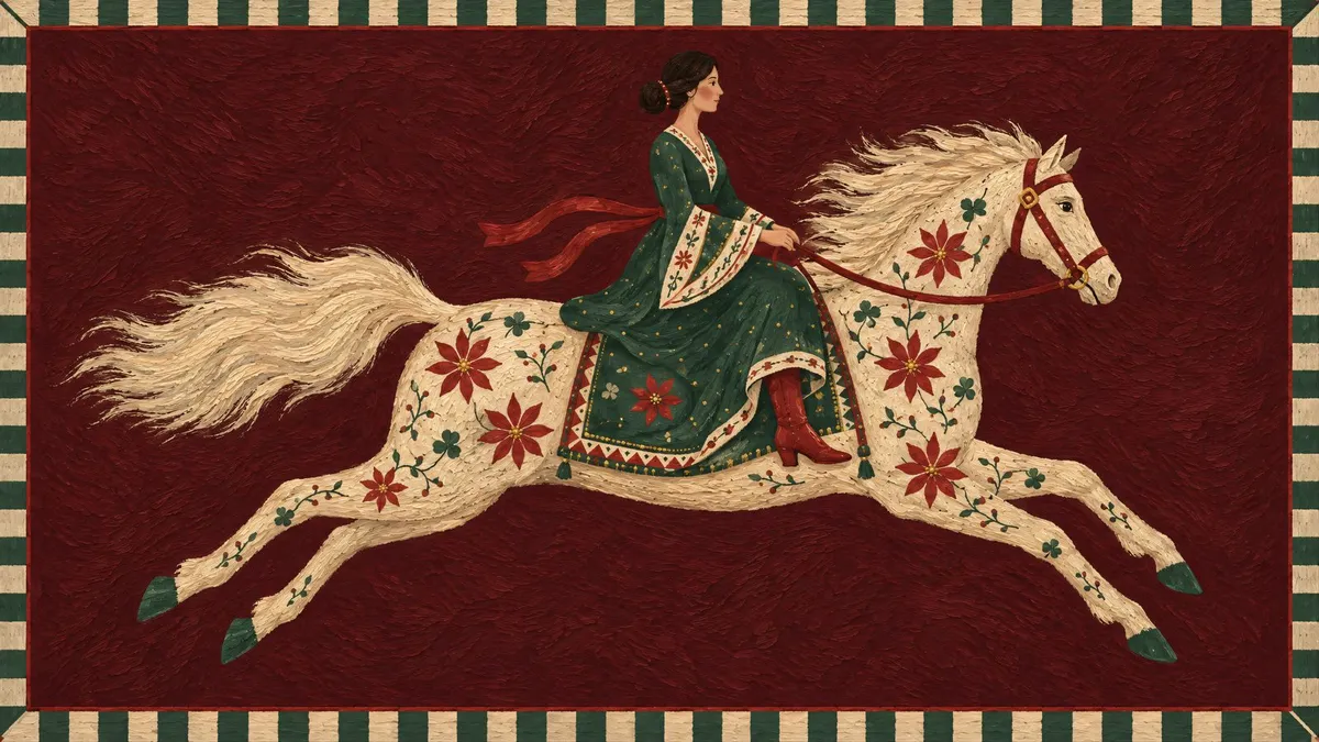 Folk Christmas Horse Rider shown on your frame