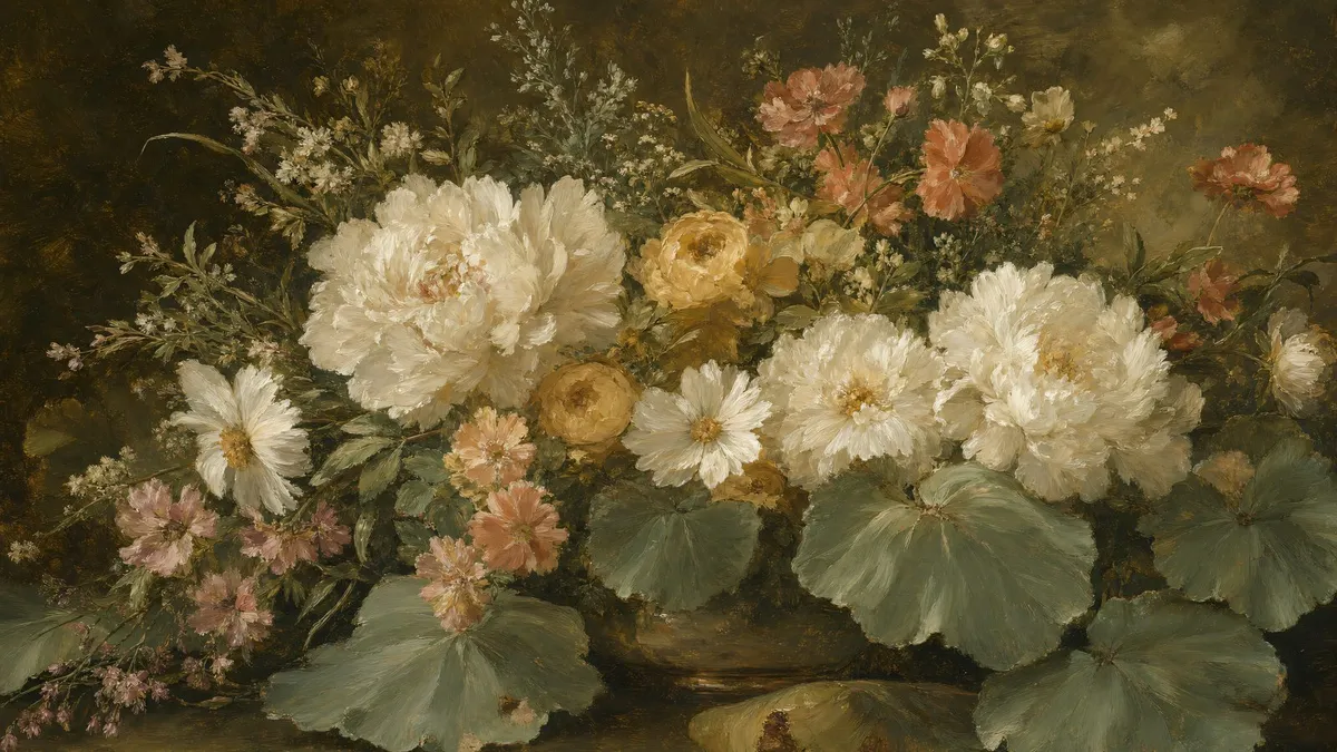 Olive Floral Still Life shown on your frame