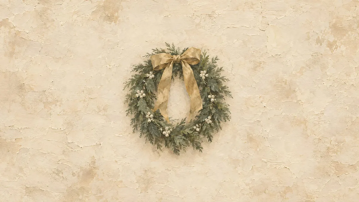 Gold Bow Evergreen Wreath shown on your frame