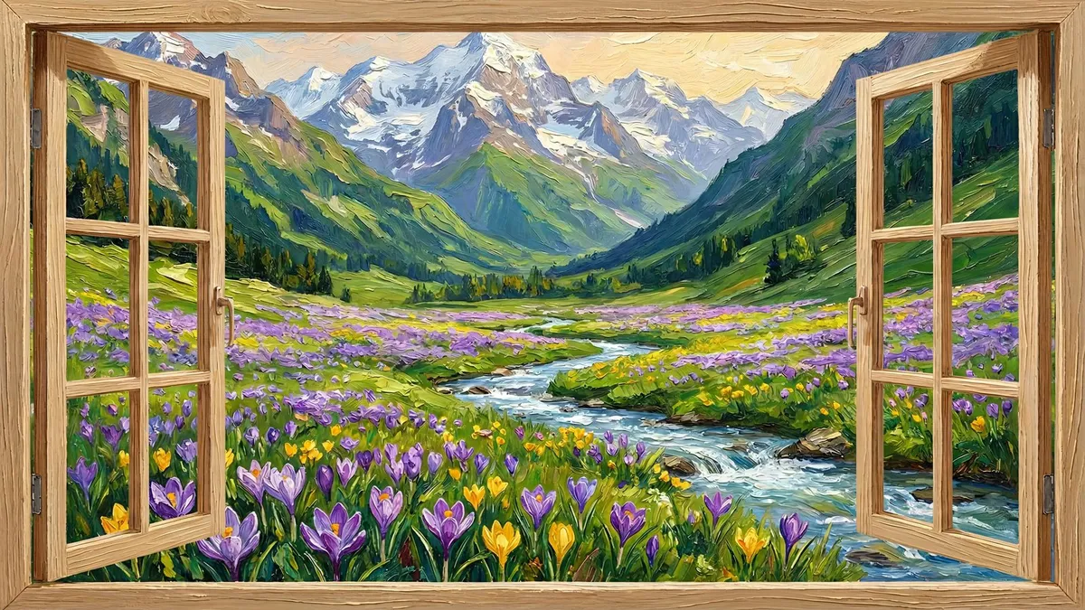 Spring Mountain Window View shown on your frame