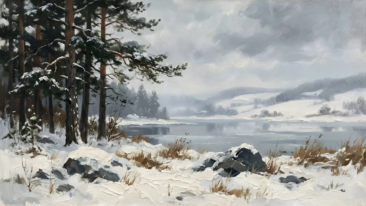 Winter Lake Landscape shown on your frame
