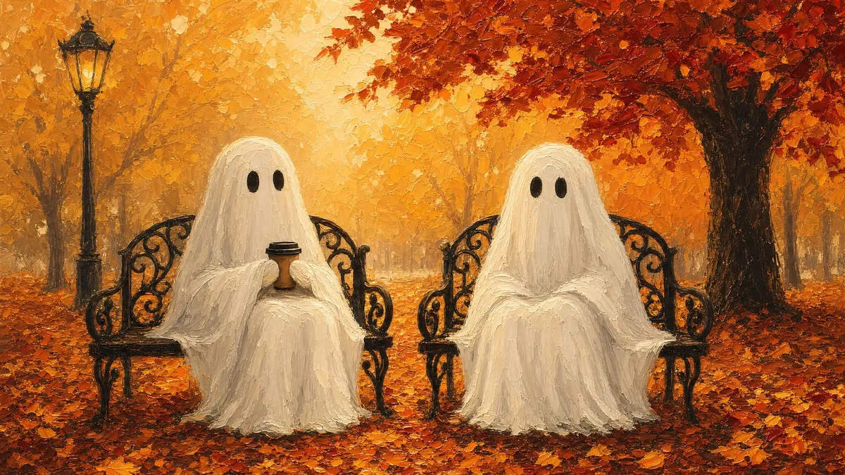 Autumn Park Bench Ghosts shown on your frame
