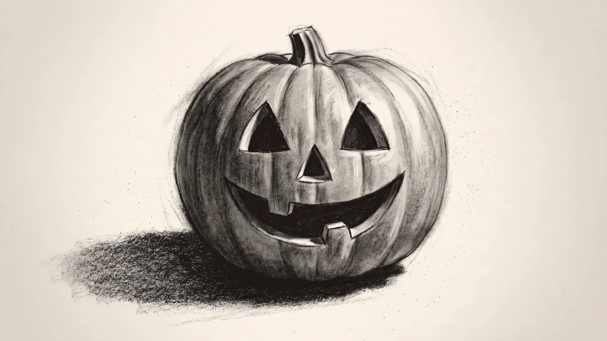 Vintage Charcoal Pumpkin Sketch shown on your frame