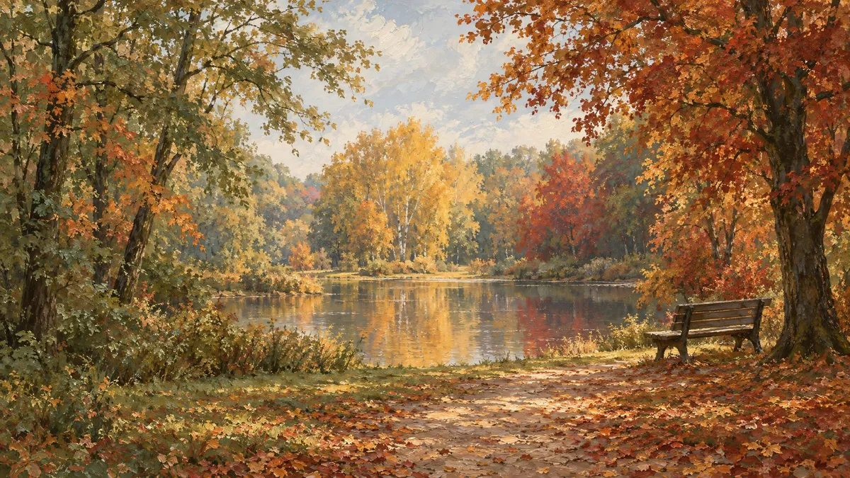 Autumn Park Lake Reflection shown on your frame