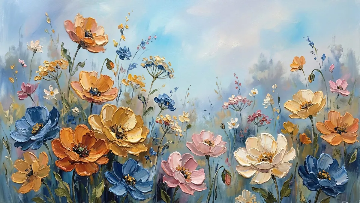 Spring Impasto Wildflower Meadow shown on your frame