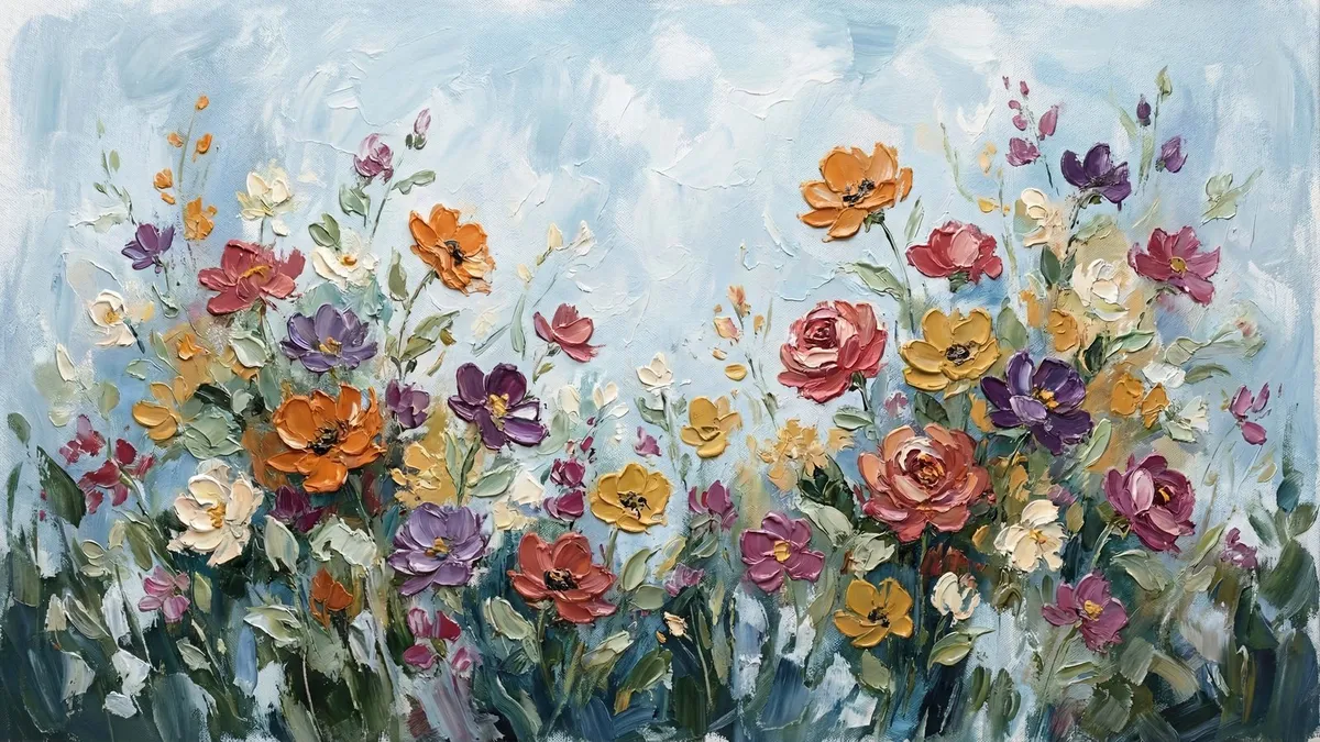 Vintage Impasto Wildflower Meadow shown on your frame