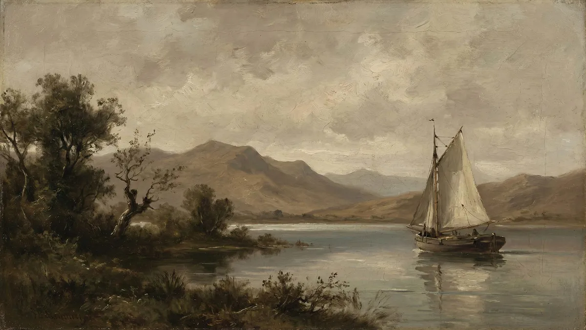 Vintage Sailboat Oil Painting Landscape shown on your frame