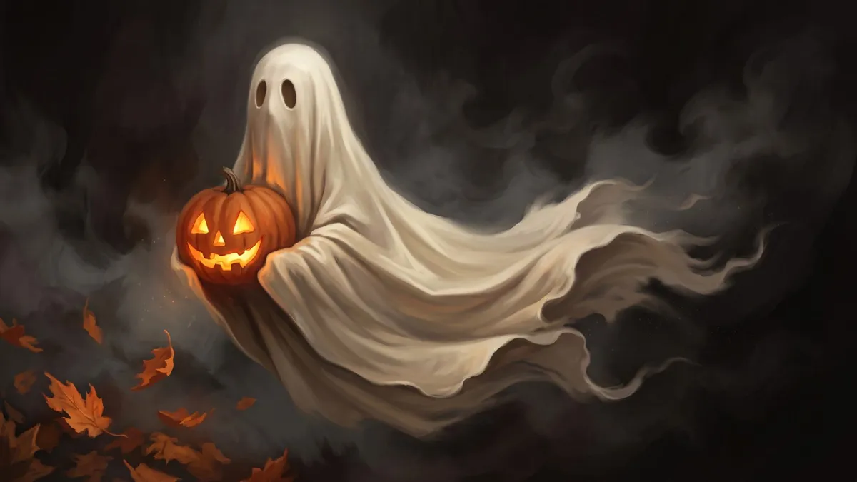 Ghost Holding Pumpkin Lantern shown on your frame