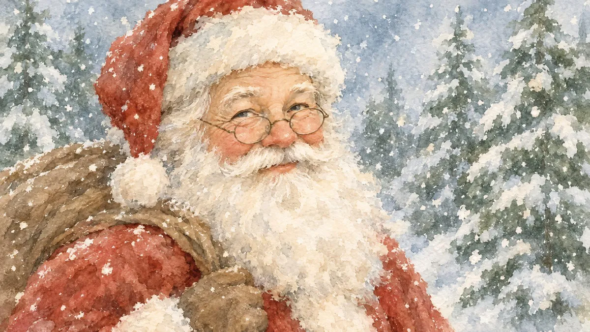 Vintage Santa Watercolor Portrait shown on your frame
