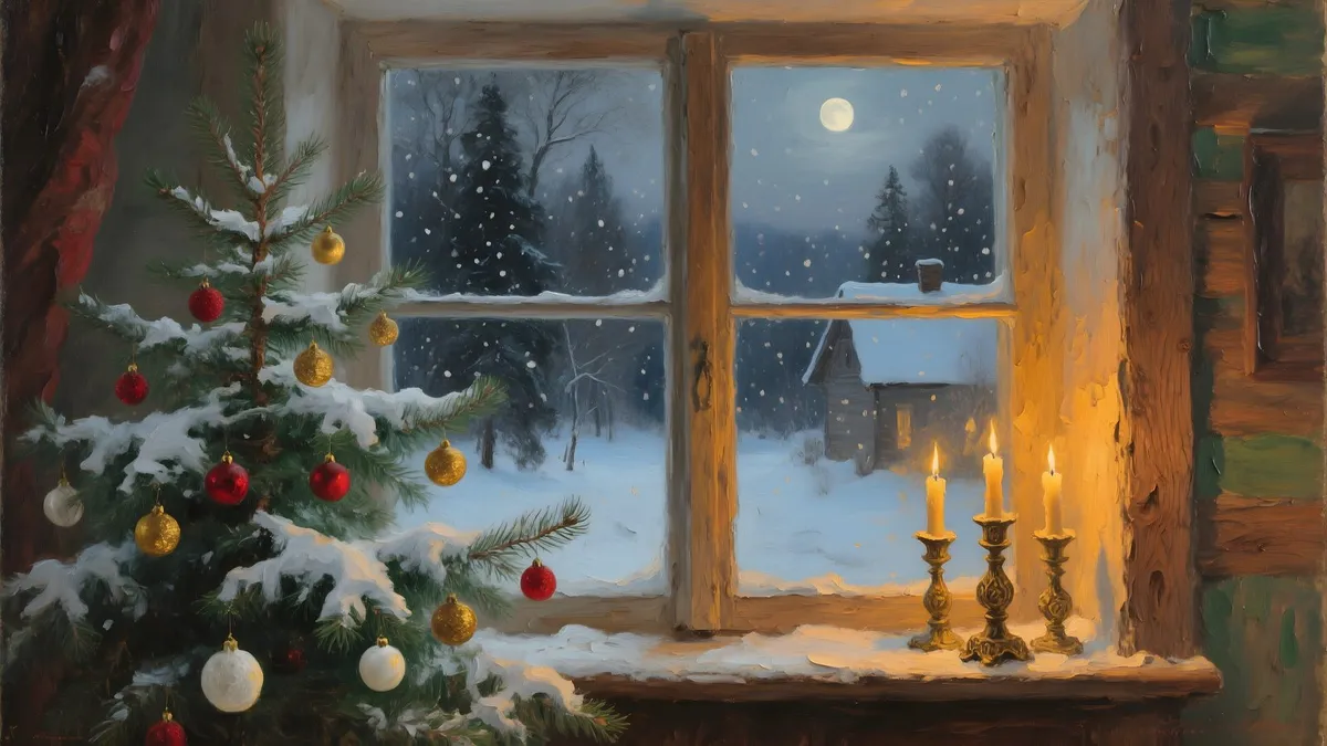 Vintage Christmas Window Scene shown on your frame