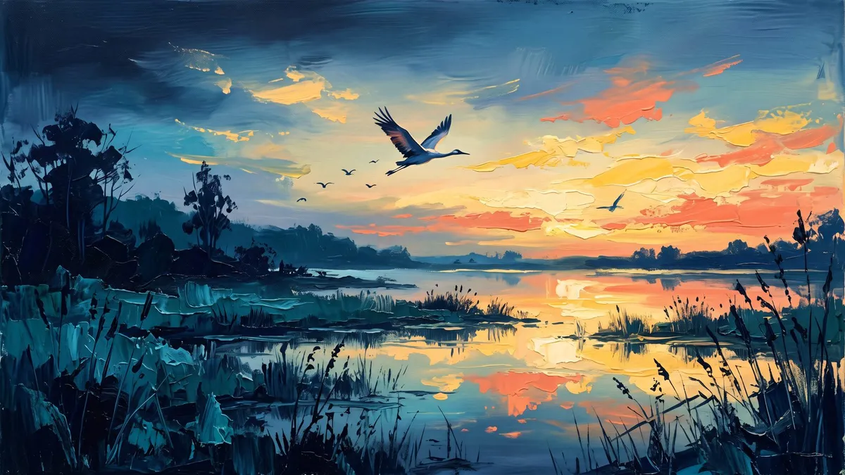 Golden Wetland Bird Flight shown on your frame