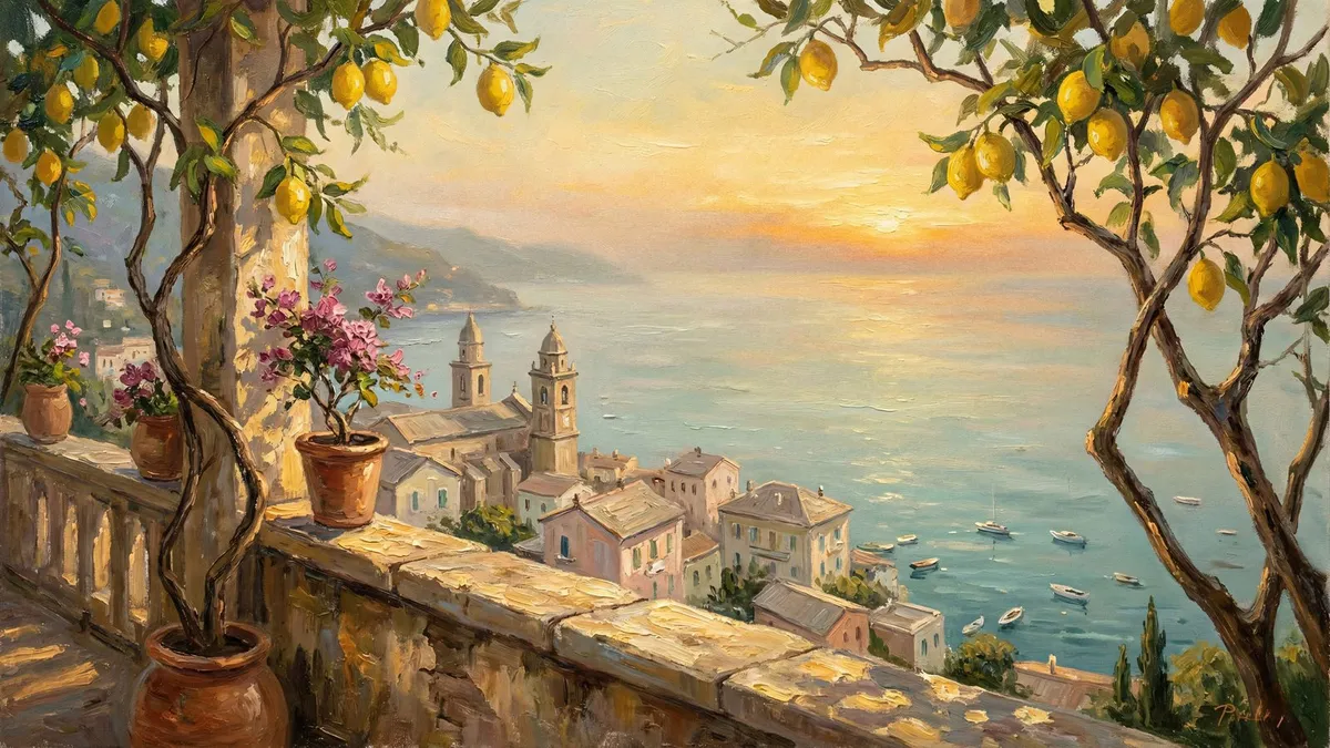 Amalfi Coast Sunset Lemons shown on your frame