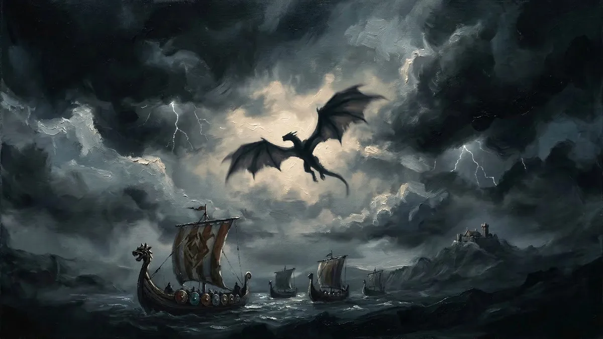 Viking Dragon Stormy Sea shown on your frame