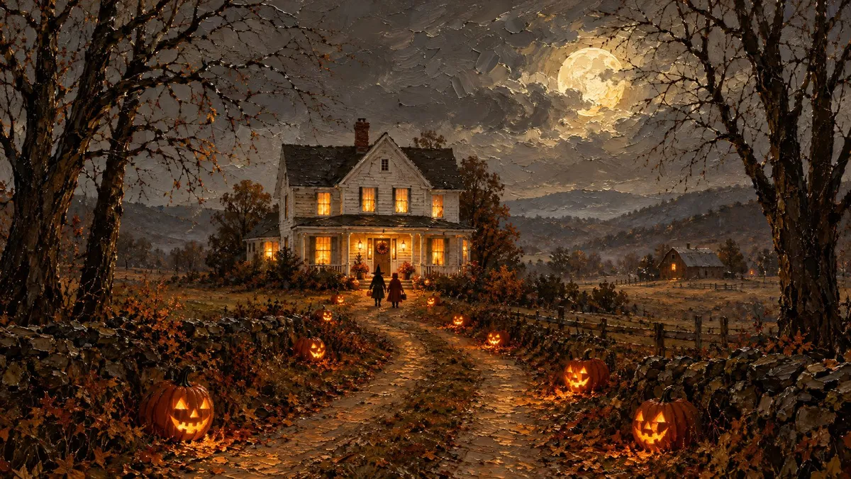 Moonlit Pumpkin Path Farmhouse shown on your frame