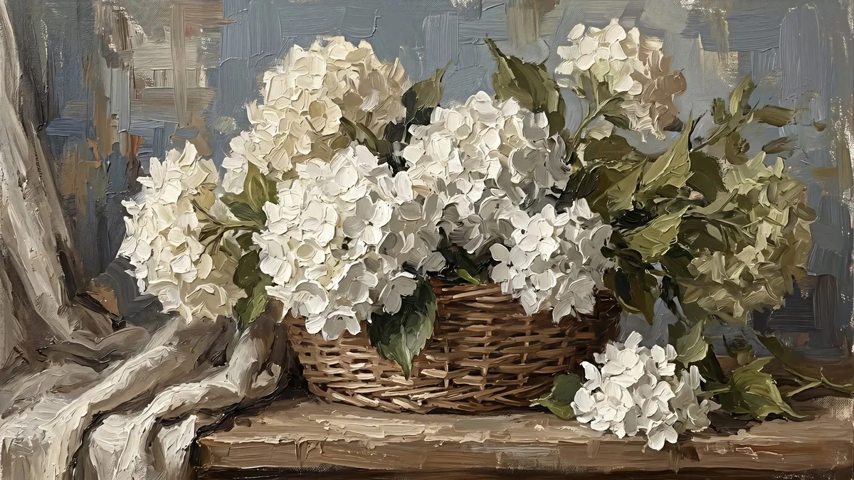 White Hydrangea Basket shown on your frame
