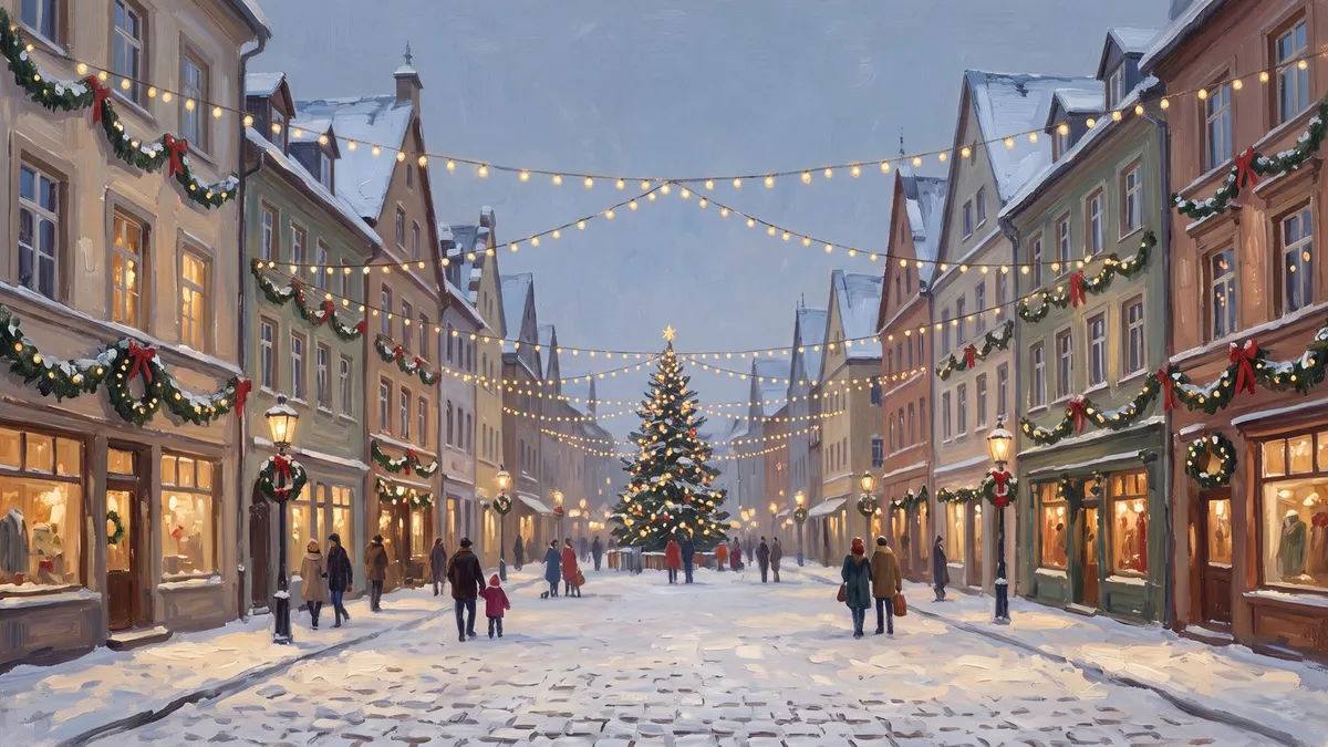 European Christmas Village Square shown on your frame