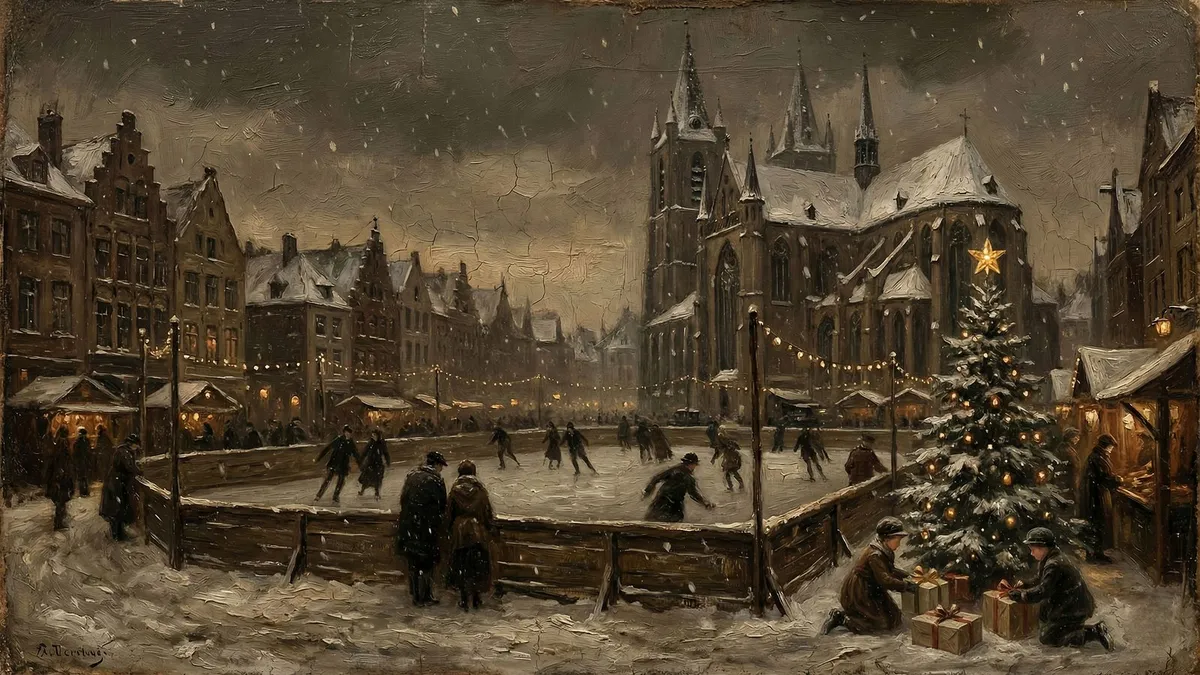 Vintage Christmas Ice Skating Rink shown on your frame