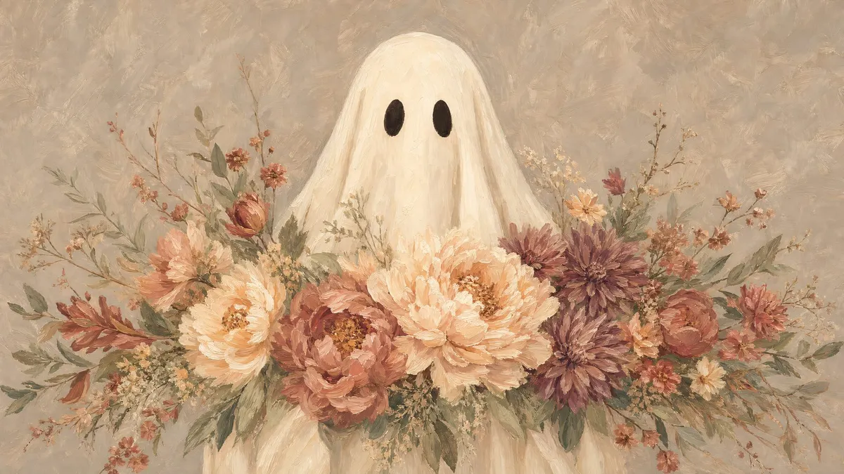 Ghost With Autumn Bouquet shown on your frame