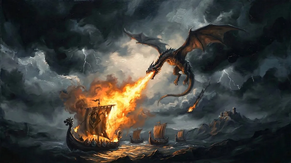 Viking Ship Dragon Attack shown on your frame