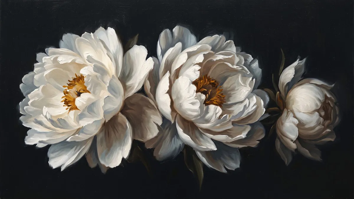 White Peony Still Life shown on your frame