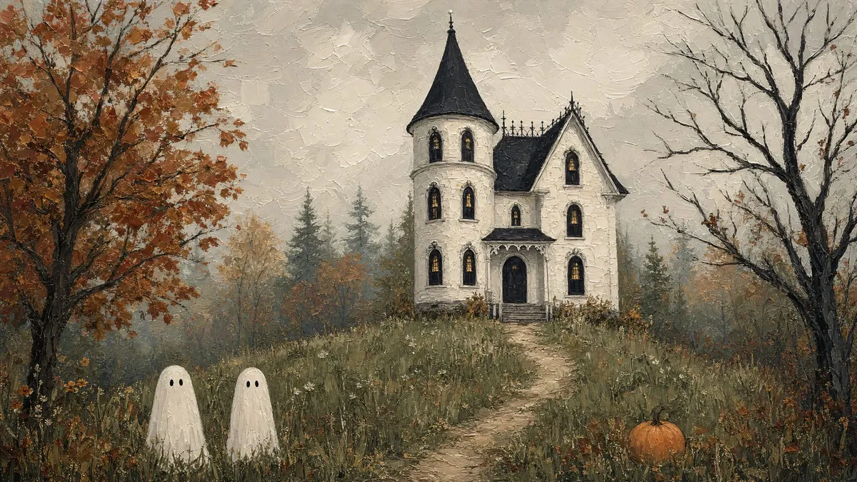 Moody Haunted House Autumn shown on your frame