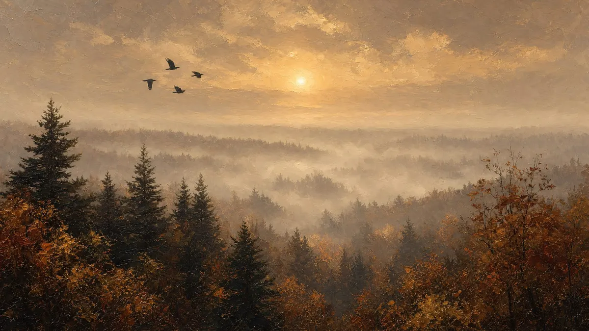 Foggy Valley Crow Flight shown on your frame