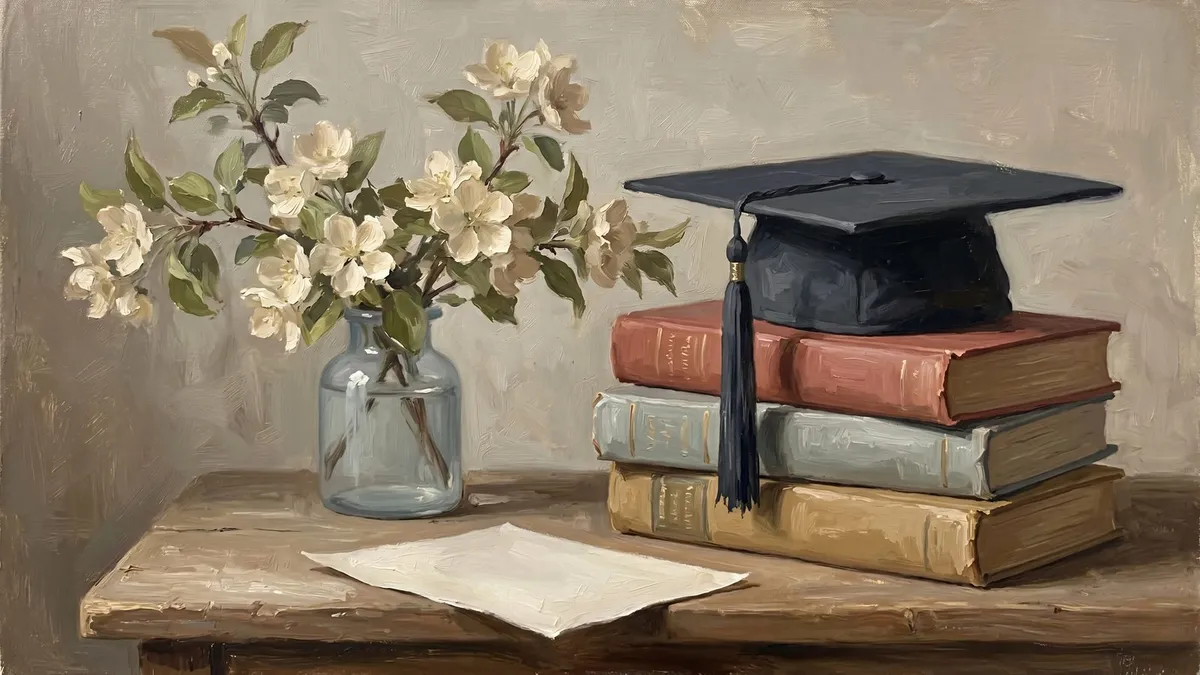 Graduation Cap and Books shown on your frame