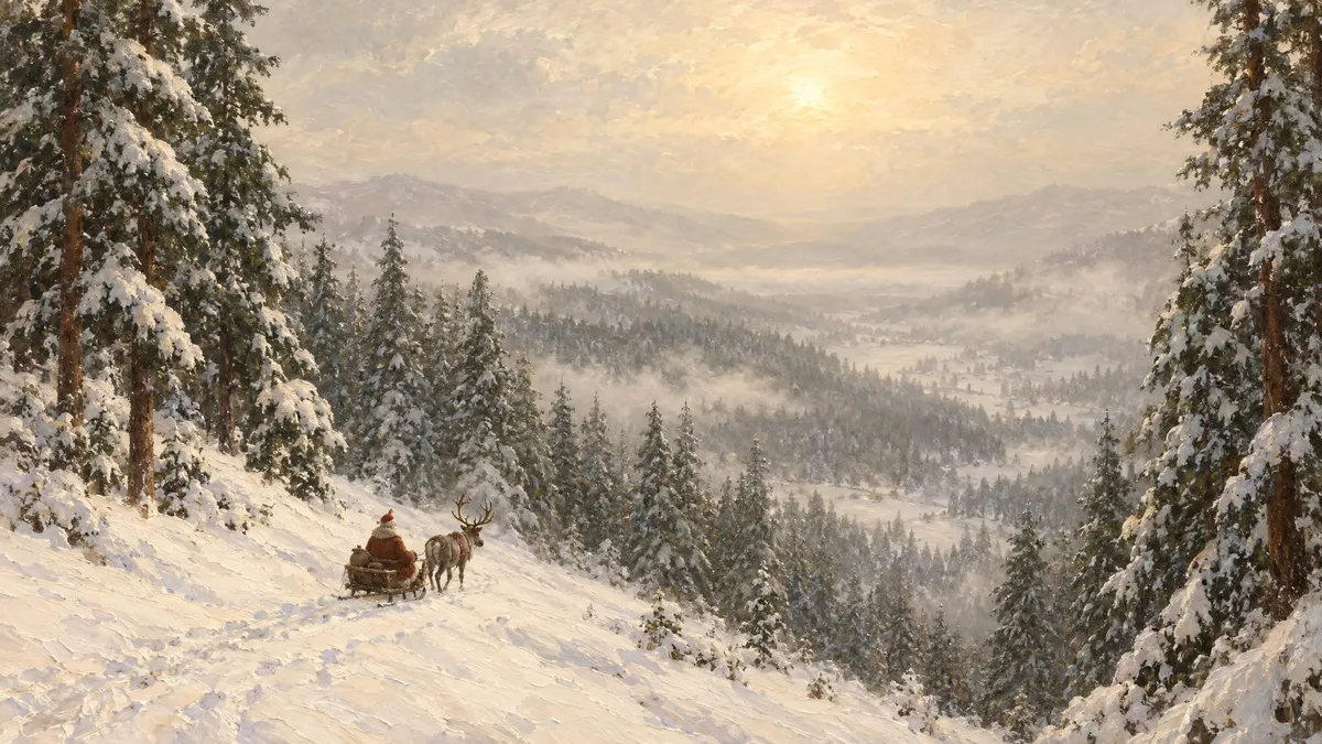 Santa Reindeer Snowy Forest shown on your frame