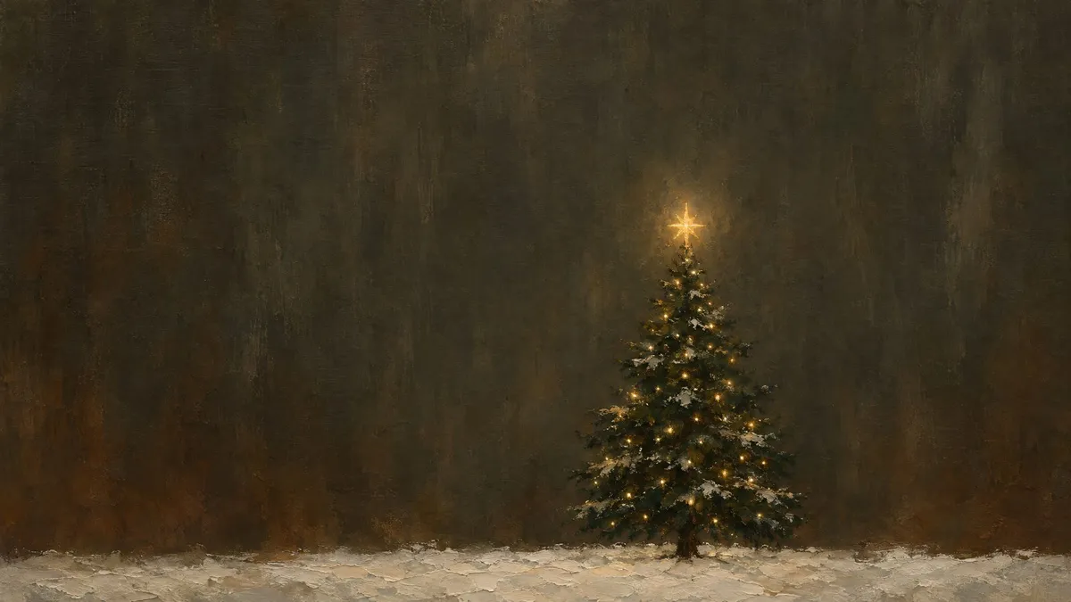 Moody Christmas Tree Oil Painting shown on your frame