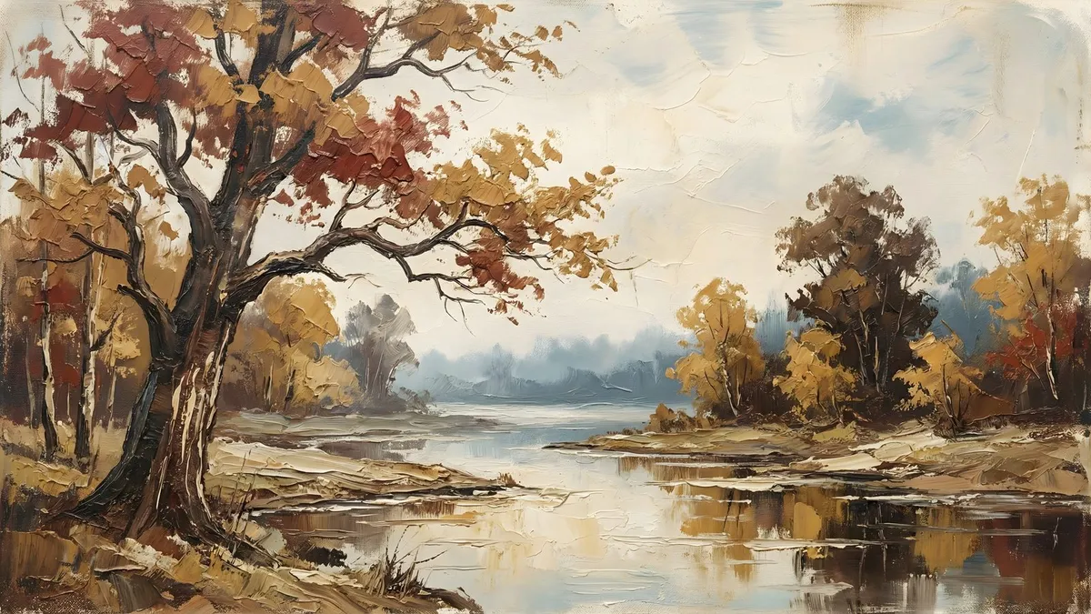 Autumn River Landscape shown on your frame