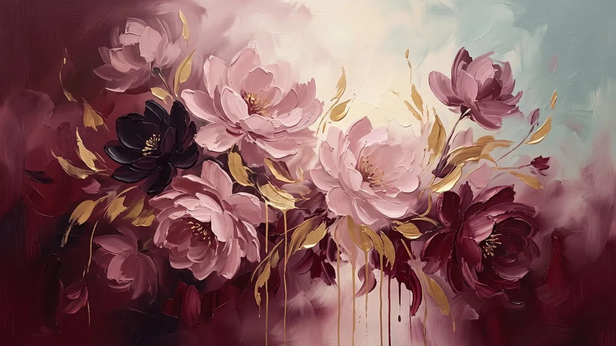 Burgundy Gold Floral Impasto shown on your frame