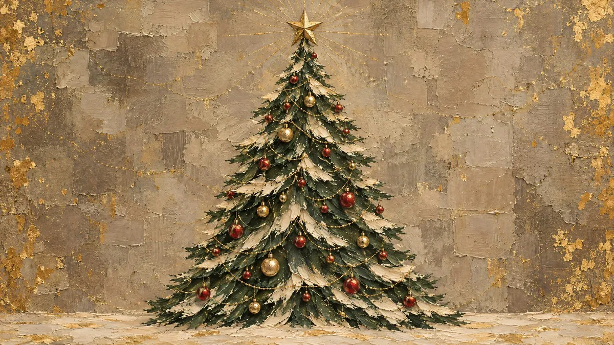 Golden Impasto Christmas Tree shown on your frame