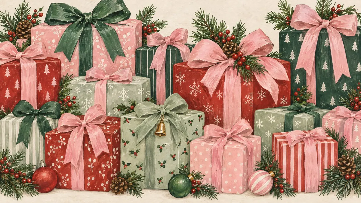 Pink Christmas Gift Boxes shown on your frame