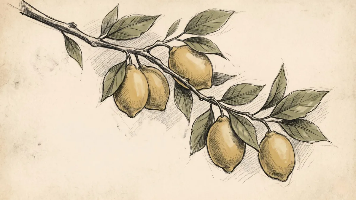 Vintage Lemon Branch Sketch shown on your frame