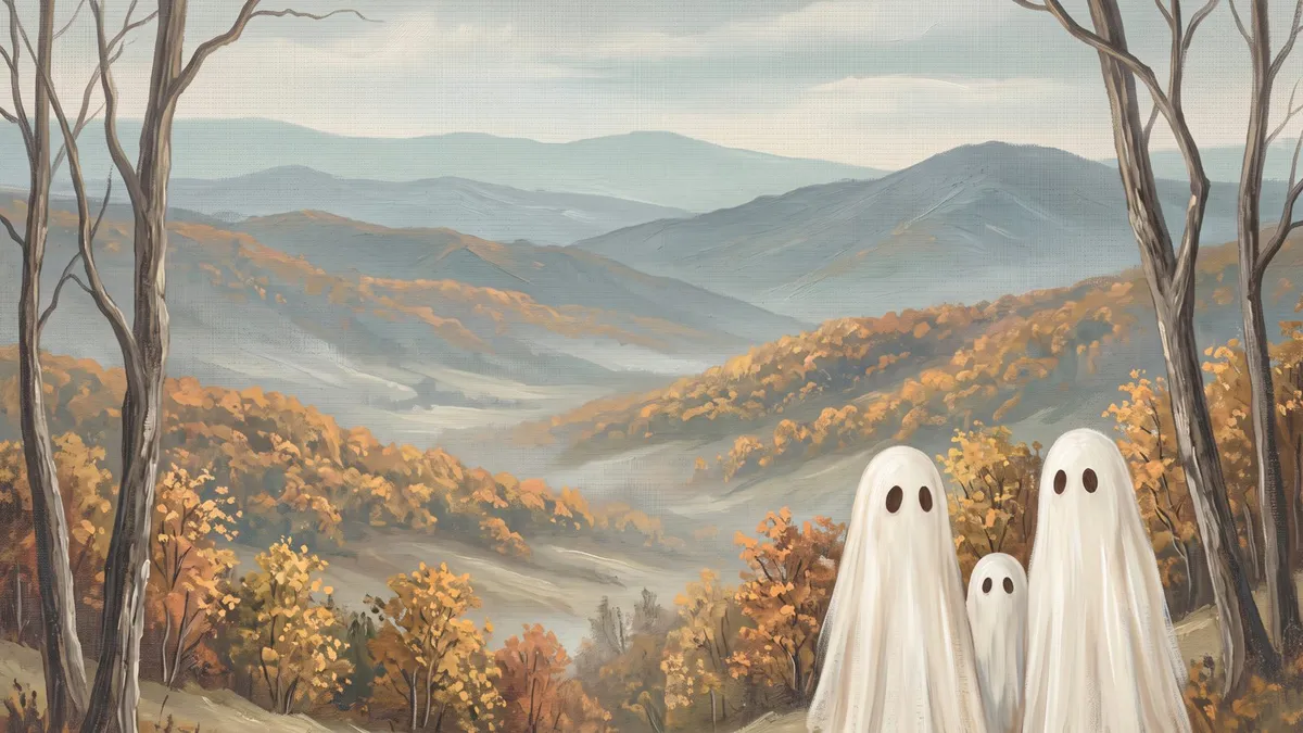 Ghost Family Autumn Mountain Landscape shown on your frame