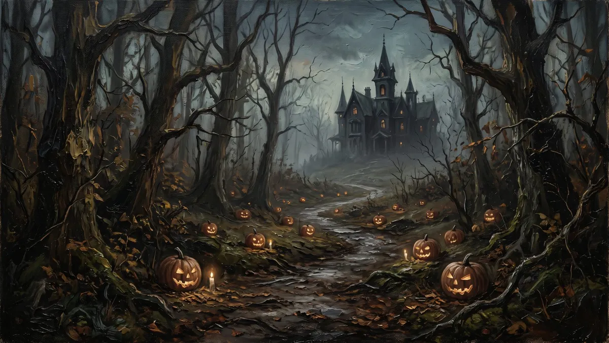 Spooky Haunted House Forest Pumpkin shown on your frame