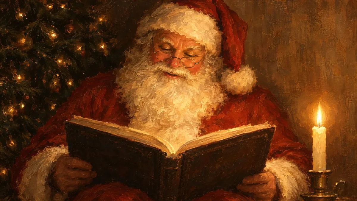 Santa Reading By Candlelight shown on your frame