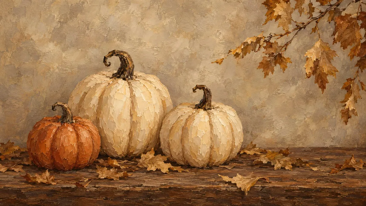 Autumn Pumpkin Leaf Still Life shown on your frame