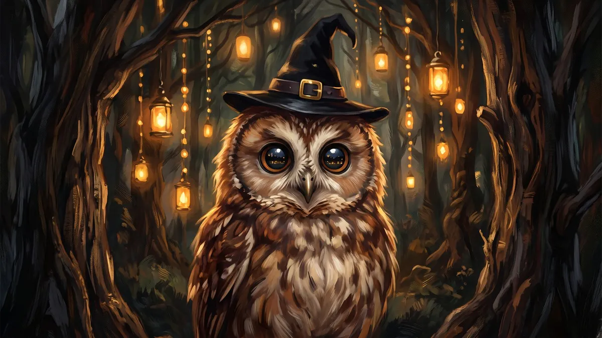 Whimsical Witch Owl Forest shown on your frame