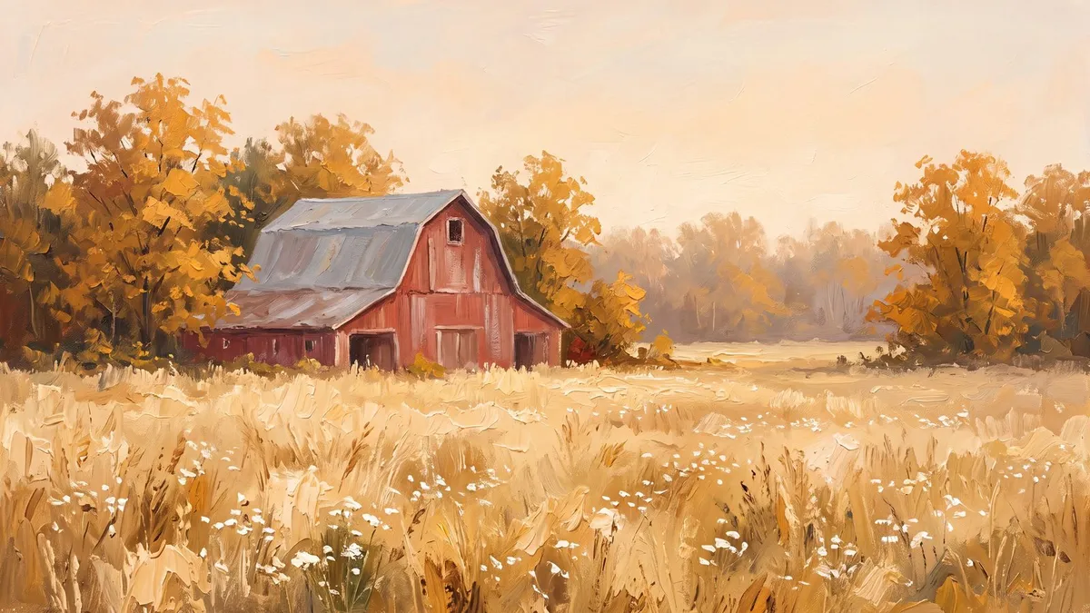 Red Barn Autumn Meadow shown on your frame