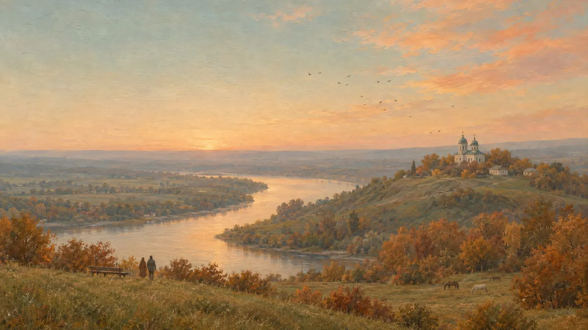 Autumn River Church Landscape shown on your frame