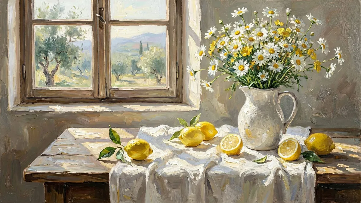 Lemon & Daisy Still Life shown on your frame