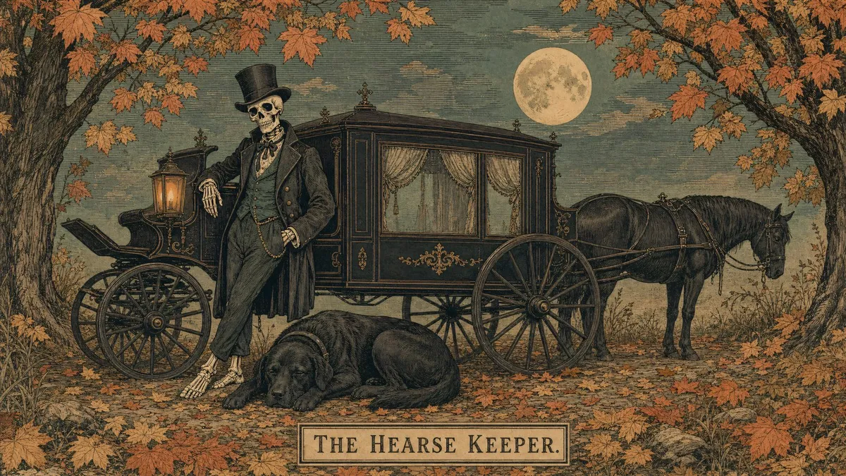 Skeleton Hearse Keeper Gothic Autumn shown on your frame
